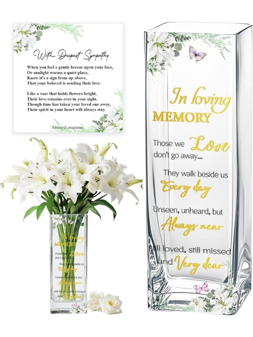 Sympathy Memorial Flowers Vase - Grief Gifts for Loss of Loved One, Condolences